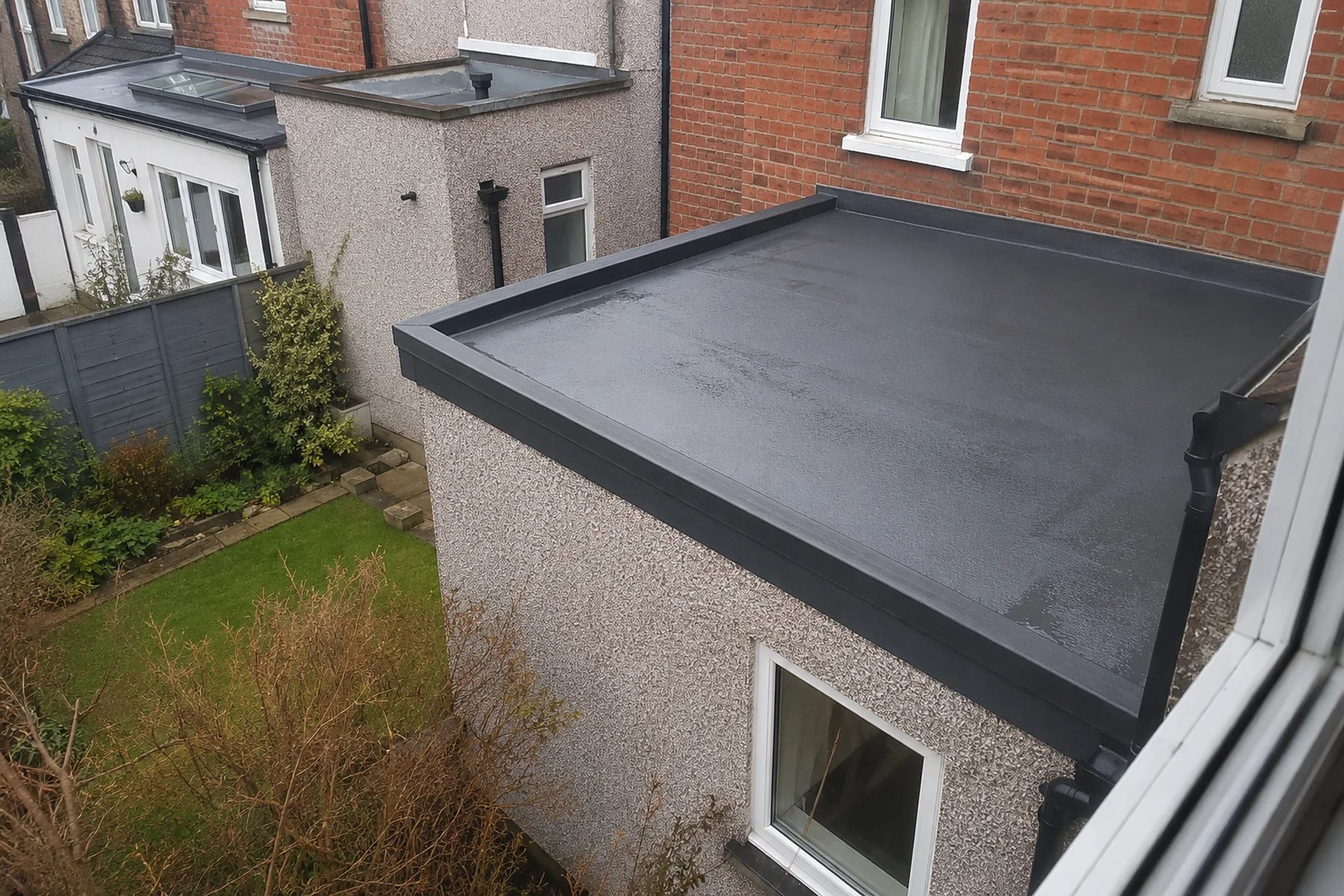A finished flat roof over a rear extension on a Dublin home